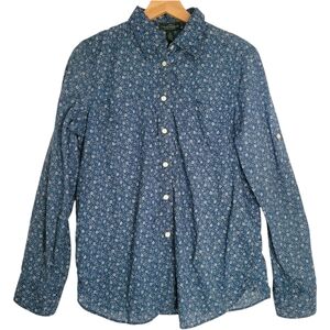 Lauren Ralph Lauren Womens Blue Floral Button-Up Shirt Size M